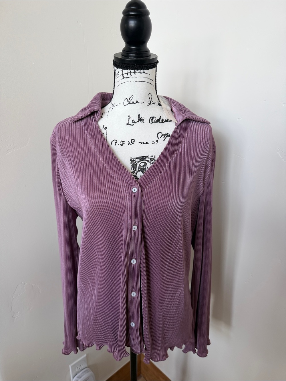 Anthropologie Dusty Mauve Pleated Button-Front Blouse